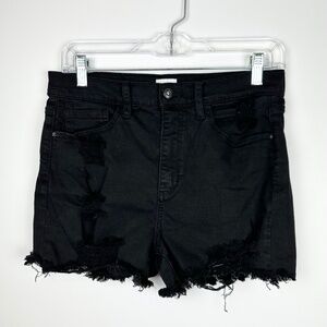 Sneak Peek High Waisted Distressed Black Denim Shorts Stretchy Size M